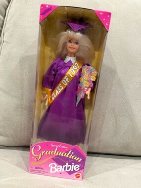 Barbie Purple Graduation Doll with Yellow Sash and Floral Bouquet